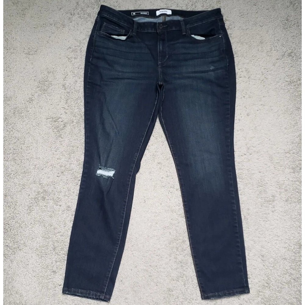 Sonoma Goods For Life Skinny Women's Size 16 Stretch Distressed Blue Denim Jeans